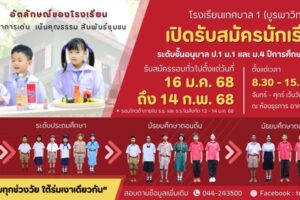 13 ม.ค.68 เปิดรับสมัครนักเรียน โรงเรียนเทศบาล 1 (บูรพาวิทยากร)